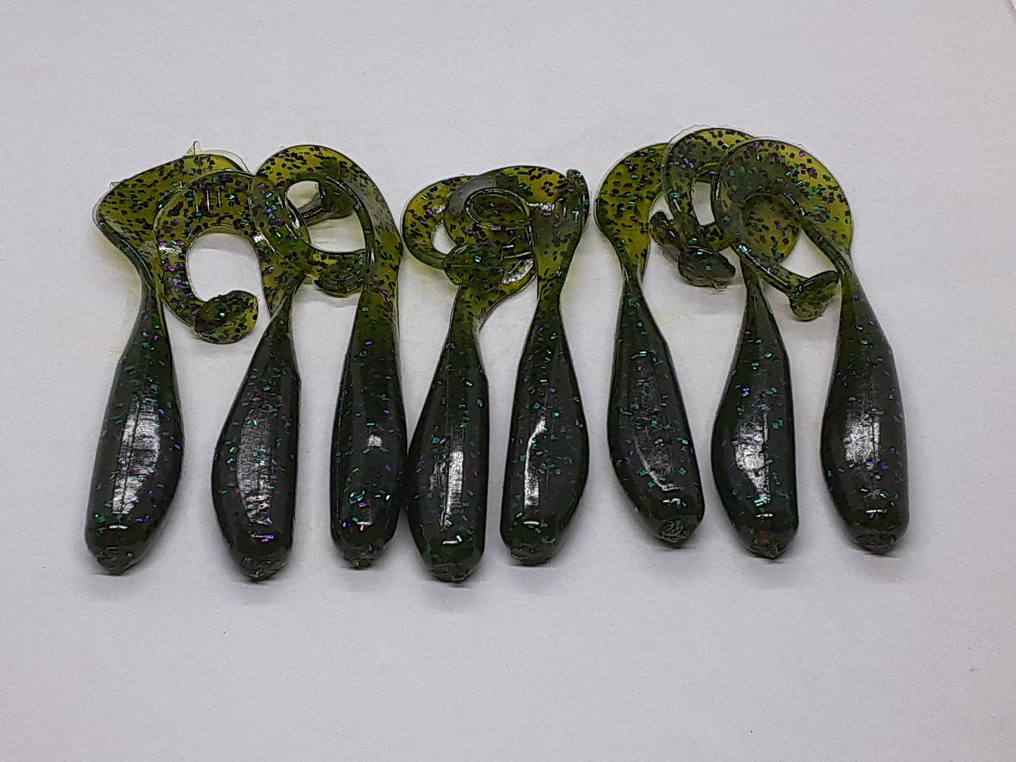 8 Watermelon Candy Curly Tail Fishing Lure 3 Inch Shad