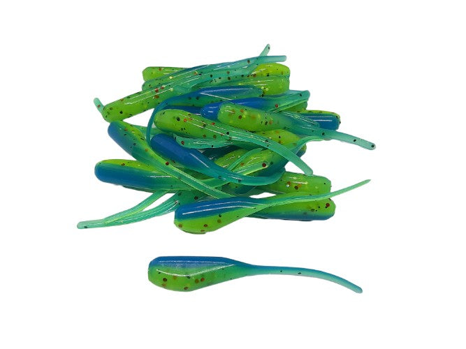 25 Blue Chartreuse Flake Crappie Jig Stinger Tail Shad Fishing Lure 2 Inch