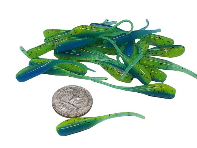 25 Blue Chartreuse Flake Crappie Jig Stinger Tail Shad Fishing Lure 2 Inch