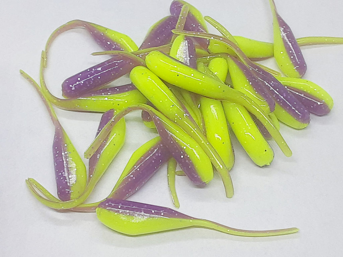 Purple Chartreuse Silver Flake Stinger Tail Shad Tails Fishing Lure