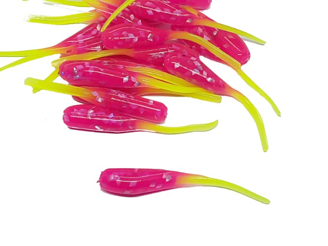 Pink/Silver Flake Chartreuse Crappie Baits Stinger Tail Shad 20