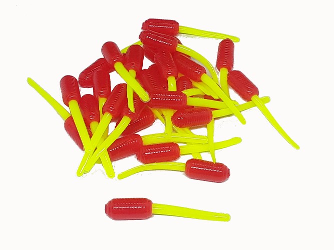 30 Red Chartreuse Grub Stinger Crappie Soft Bait Fishing Lures