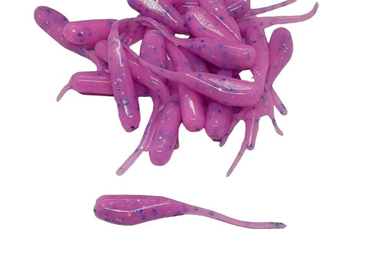 25 Berry Bubblegum Crappie Panfish Fish Bait Stinger Tail Shad Jig Fishing Lure 2 Inch