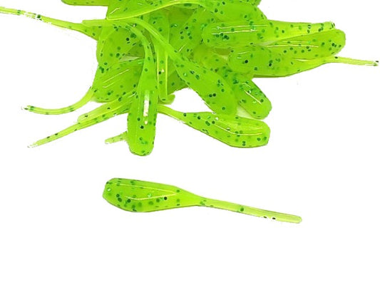 25 Chartreuse Green Flake Crappie Jig Stinger Tail Shad Fishing Lure 2 Inch