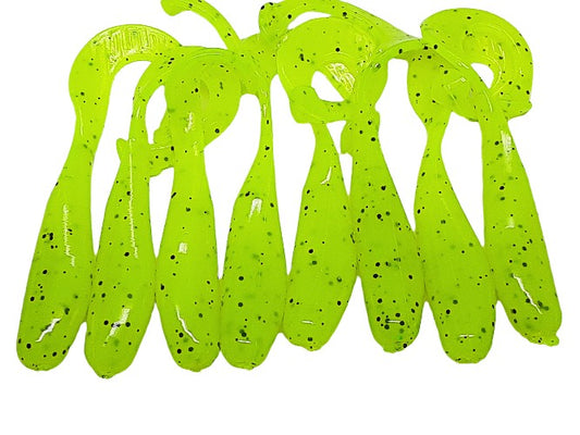 8 Chartreuse Pepper Curly Tail Fishing Lure 3 Inch Shad