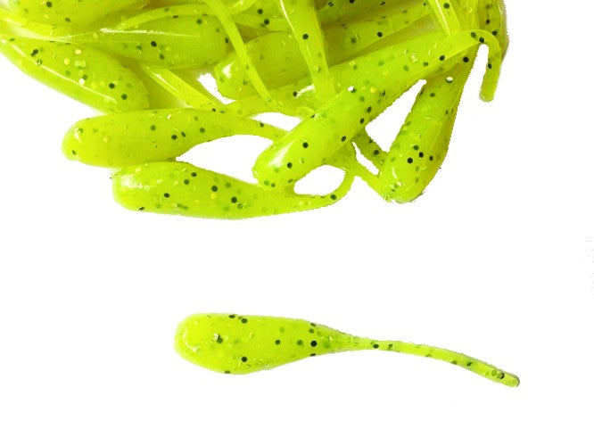 25 Chartreuse Flake Crappie Jig Stinger Tail Shad Fishing Lure 2 Inch