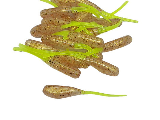 20 Gold Flake Chartreuse Shad Crappie Jig Stinger Tail Shad Bait Fishing Lure 2 Inch