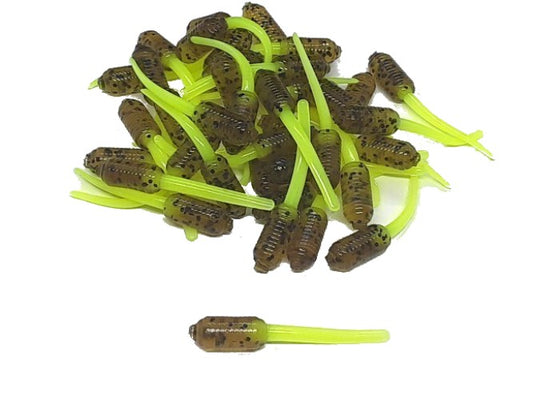 30 Green Pumpkin Brown Chartreuse Grub Stinger Crappie Soft Bait Fishing Lures
