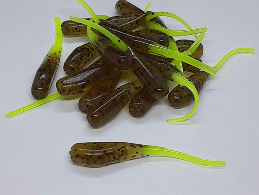 20 Green Pumpkin Brown Chartreuse Crappie Jig Stinger Tail Shad Bait Fishing Lure 2 Inch