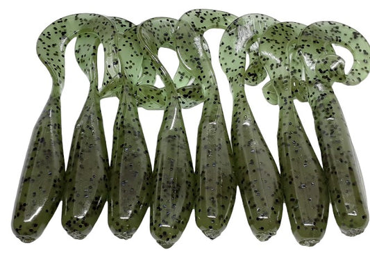 8 Green Pumpkin Curly Tail Fishing Lure 3 Inch Shad