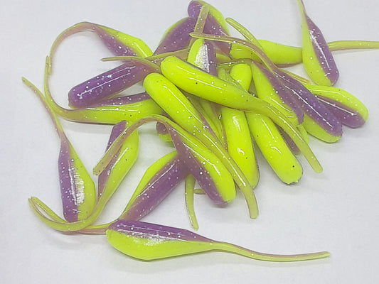 Purple Chartreuse Silver Flake Stinger Tail Shad Tails Fishing Lure