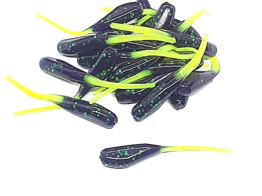 25 Junebug Chartreuse Shad Crappie Jig Stinger Tail Shad Bait Fishing Lure 2 Inch