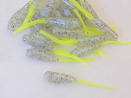 20 Monkeymilk Chartreuse Crappie Panfish Fish Bait Stinger Tail Shad Jig Fishing Lure 2 Inch