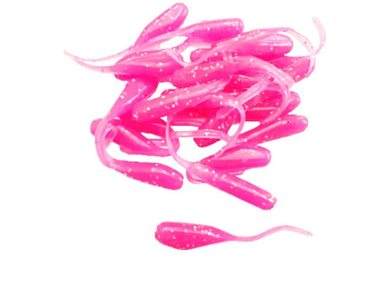 25 Pink Silver Flake Crappie Jig Stinger Tail Shad Fishing Lure 2 Inch
