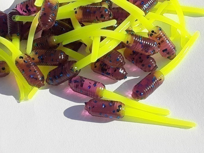 30 Plum Chartreuse Grub Stinger Crappie Soft Bait Fishing Lures