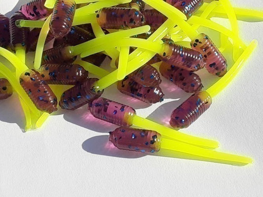 30 Plum Chartreuse Grub Stinger Crappie Soft Bait Fishing Lures