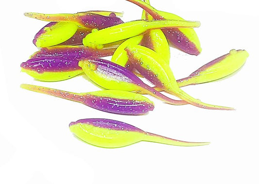 Purple Chartreuse SIlver Flake Crappie Baits Stinger Tail Shad