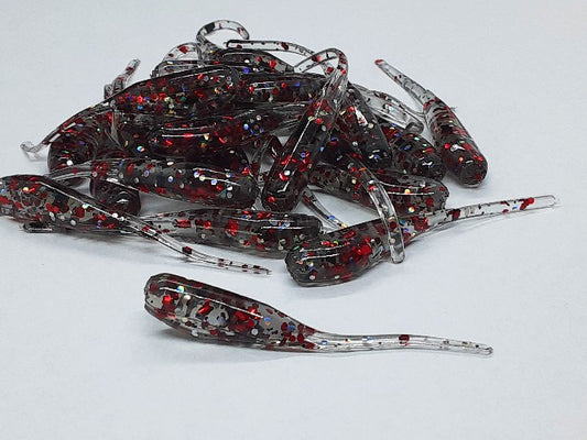 25 Red Glitz Crappie Jig Stinger Tail Shad Fishing Lure 2 Inch
