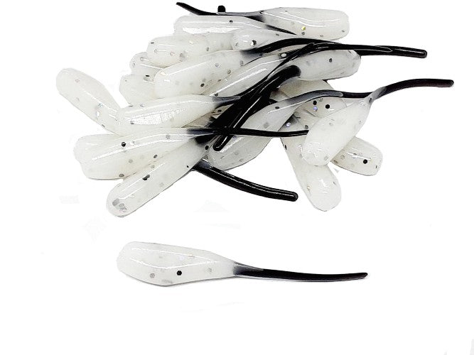 White with Flake Black Tails Crappie Baits Stinger Tail Shad