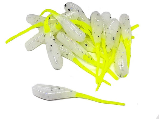 White with Flake Chartreuse Tails Crappie Baits Stinger Tail Shad